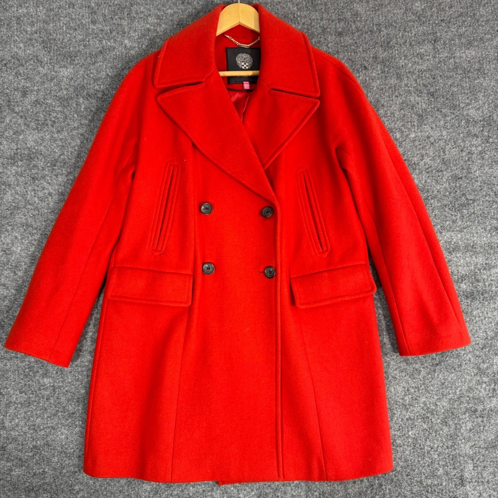 Vince Camuto Double Breasted Wool Blend Peacoat Womens Medium Red Jacket EUC